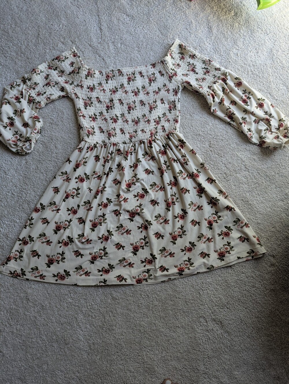 J For Justify -Cream Floral Smocked Off-Shoulder Fall Dress- Size small